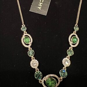 NWT Authentic Givenchy Crystal Emerald Green stone Gold adjustable Necklace